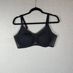 Honeylove Crossover V-Neck Wire-Free Bra Black‎ Mesh Trim Size XL